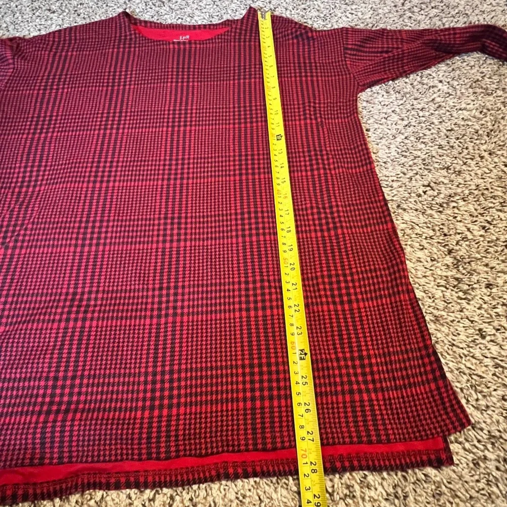 J. Jill Simply Supima Crew‎ Neck Tunic Red Black Glen Plaid Cotton Top Womens M
